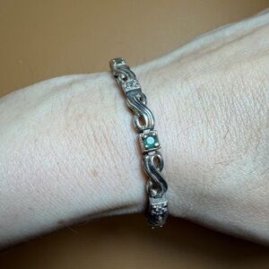 Vintage 925 China Sterling Silver Emerald Link Bracelet